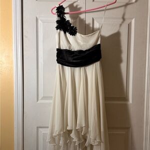 B. Smart Cream and Black One Shoulder Dress